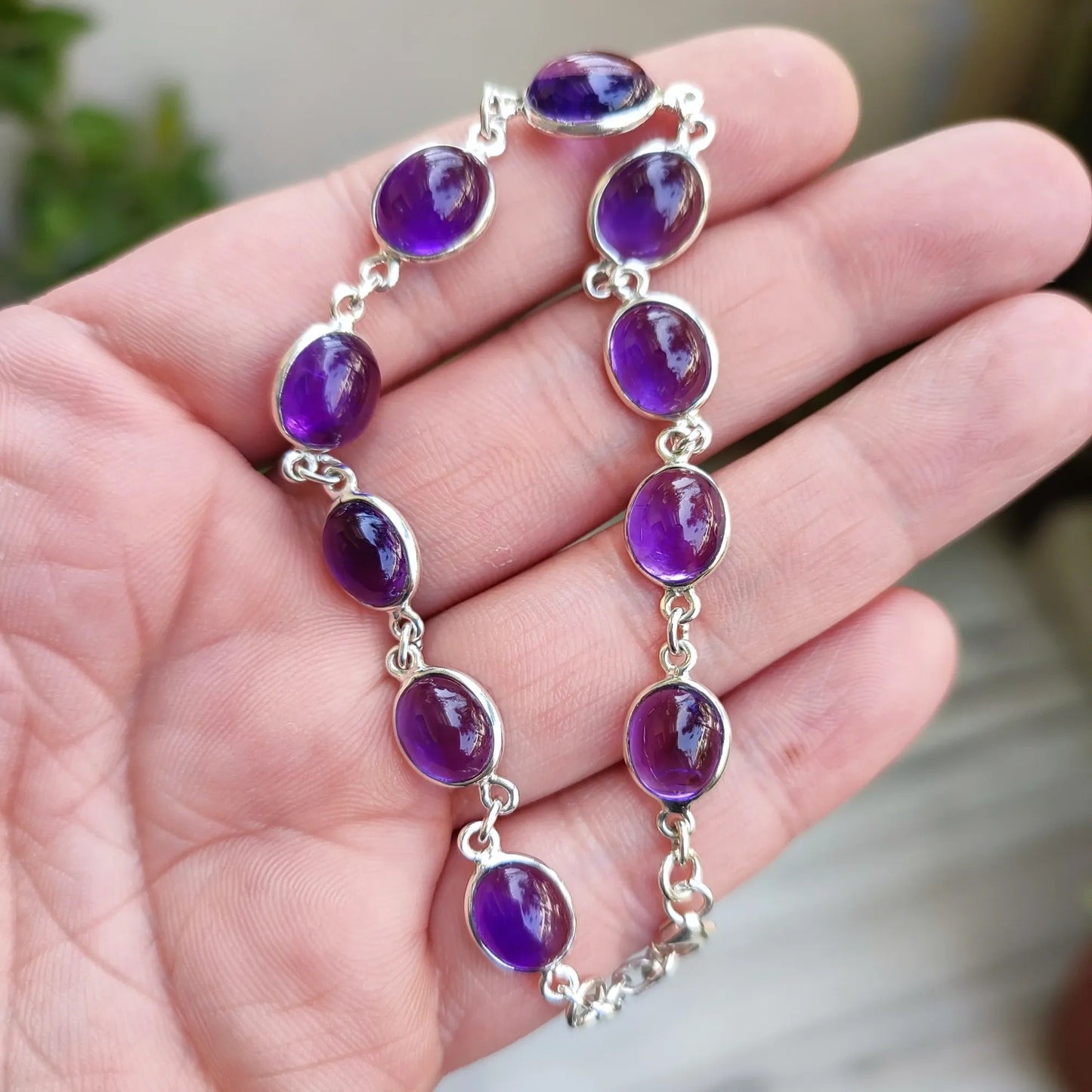 Amethyst 925 Sterling Silver Handmade Bracelet.