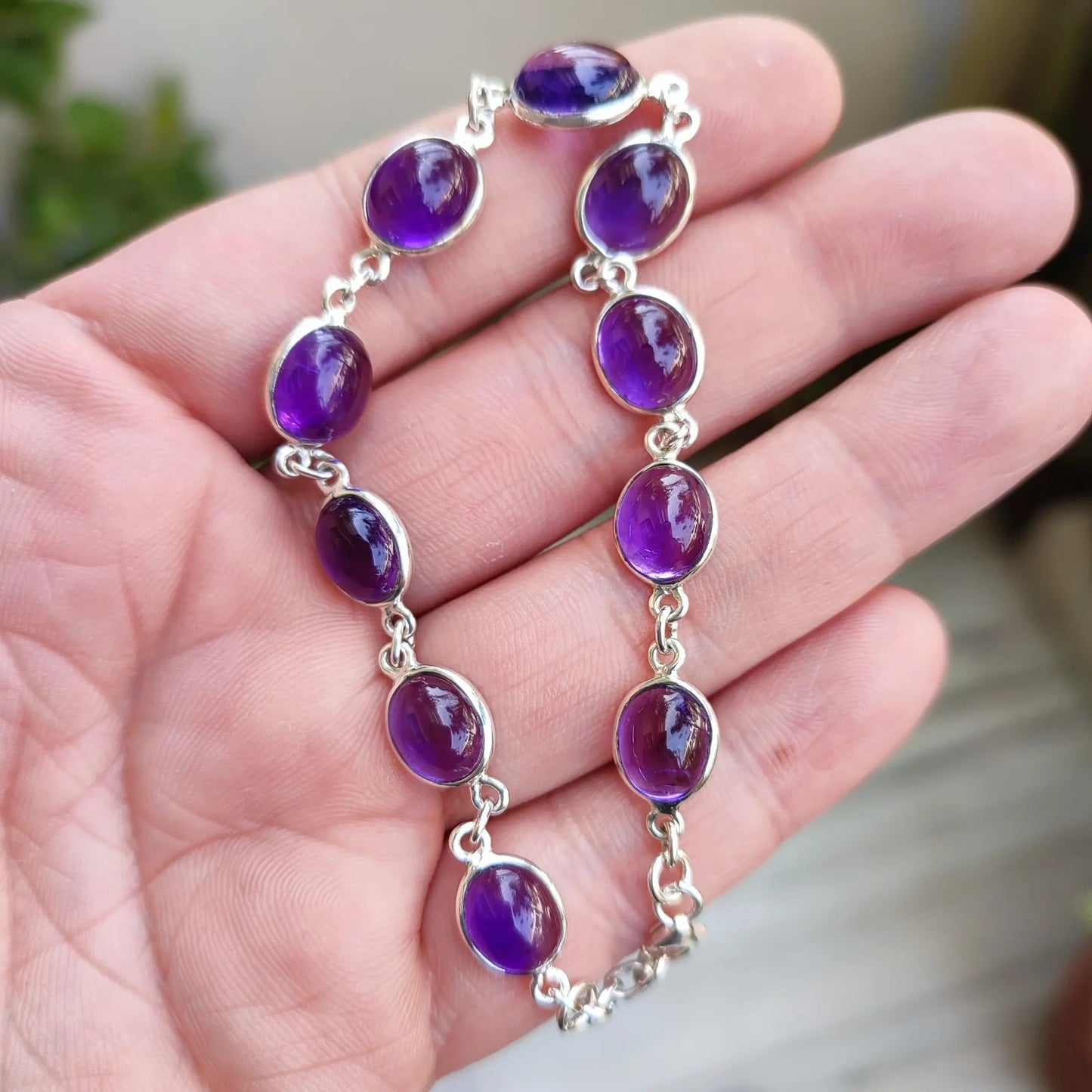 Amethyst 925 Sterling Silver Handmade Bracelet.